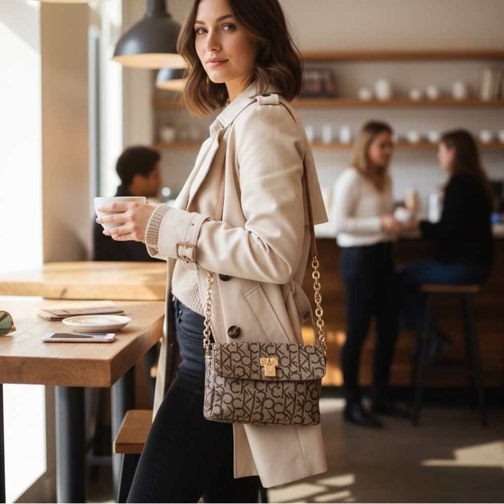 Calvin Klein Brown Logo Shoulder Bag